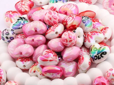 Wholesale 20pcs Acrylic UV Plated Valentine s Day Series Printed English Straight Hole Love Beads Online now