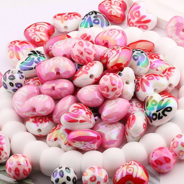 Wholesale 20pcs Acrylic UV Plated Valentine s Day Series Printed English Straight Hole Love Beads Online now