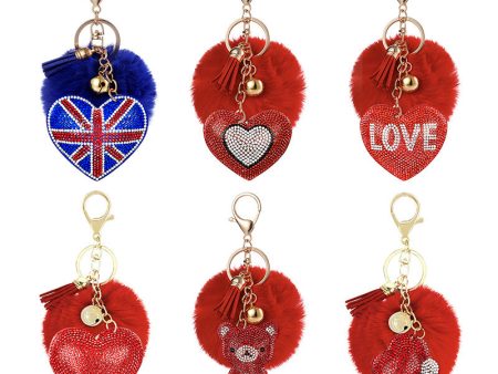 Wholesale 10pcs of Love Rhinestone Flannel 8cm Wool Ball Keychain Online Hot Sale