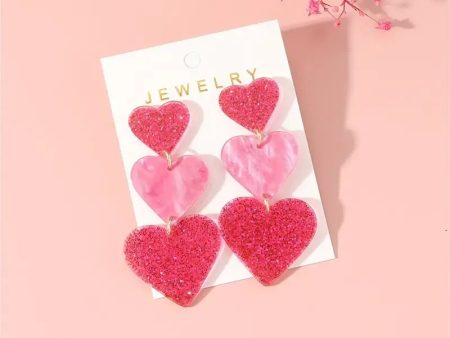 Wholesale Valentine s Day Three Layer Heart Pink Acrylic Earrings For Cheap