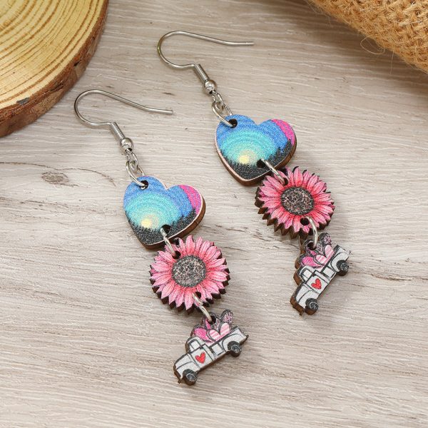 Wholesale Valentine s Day Truck Love Pendant Wooden Earrings Online now