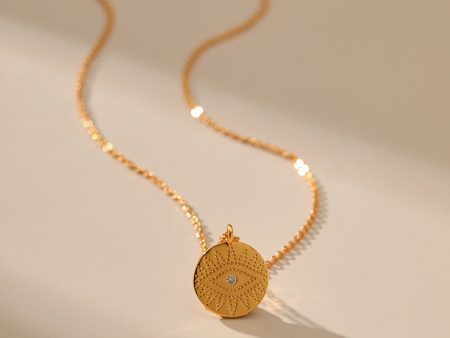 Wholesale Devil s Eye Copper Plated 18K Real Gold Retro Disc Necklace Clavicle Chain Fashion