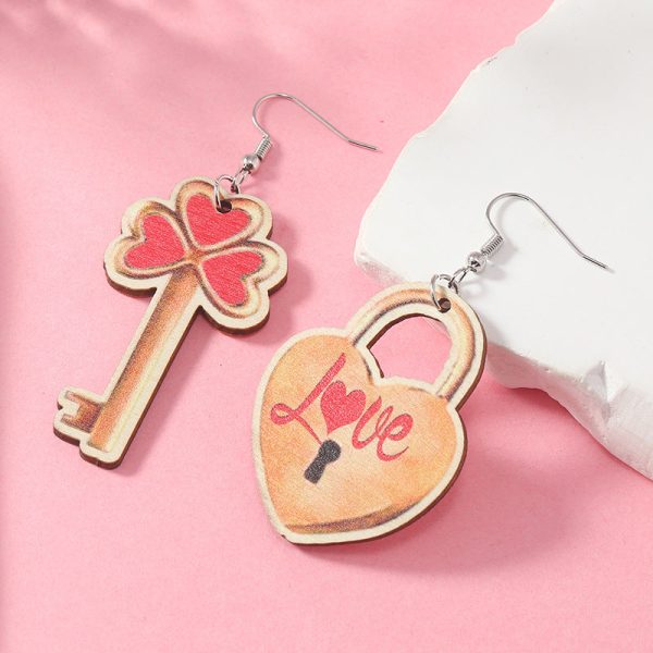 Wholesale Valentine s Day Rose Asymmetric Wooden Earrings Online Sale