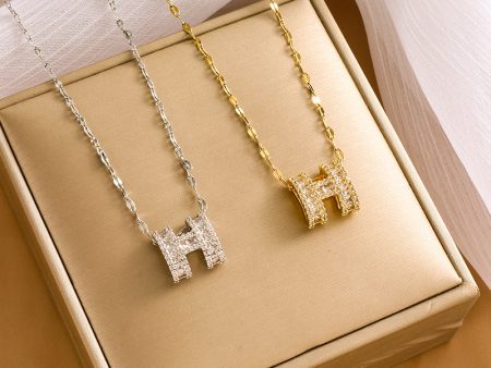 Wholesale Full Diamond Letter H Square Zircon Necklaces For Cheap