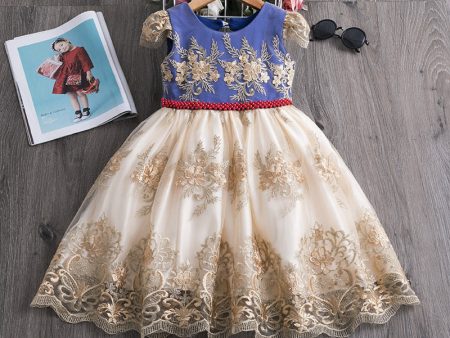 Wholesale Polyester Girls Dress Bow Embroidered Princess Dress Online Hot Sale