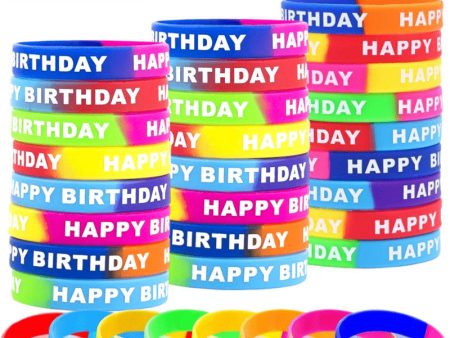 Wholesale 20PCS Happy Birthday Single Color Printed Rubber Bracelet For Sale