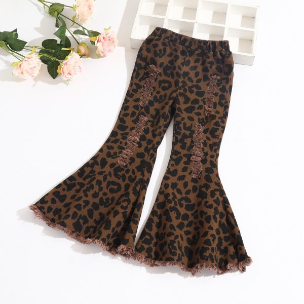 Wholesale Children s Hole Leopard Print Cotton Bell Bottoms Cheap