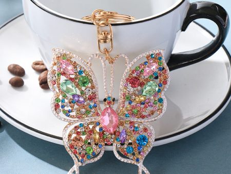 Wholesale Colorful Diamond Inlaid Creative Butterfly Metal Keychains on Sale