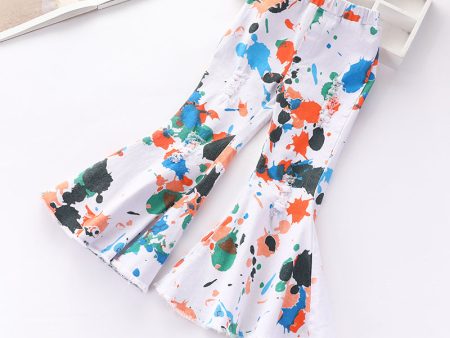 Wholesale Children s Abstract Printed Cotton Denim Flared Pants Cheap