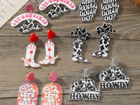 Wholesale Acrylic Cow Boots Western Cowboy Hat Earrings Cheap