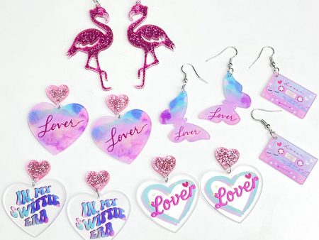 Wholesale 2 Pairs pack Valentine s Day LOVE Glitter Butterfly Love Tape Acrylic Earrings Discount