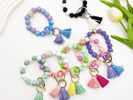 Wholesale Colorful Silicone LOVE Beaded Tassel Wrist Keychain For Discount